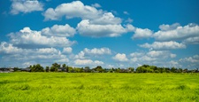 Rural landscape with blue sky and white clouds