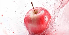飛び散る水飛沫とリンゴ